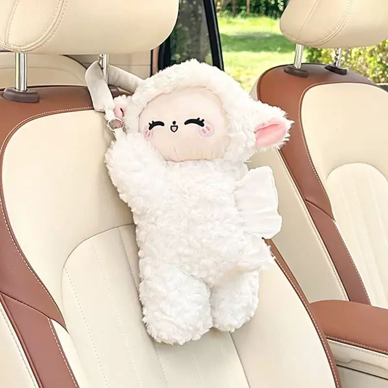 可愛車載毛絨卡通小羊車用椅背抽紙盒創意多功能汽車紙巾袋