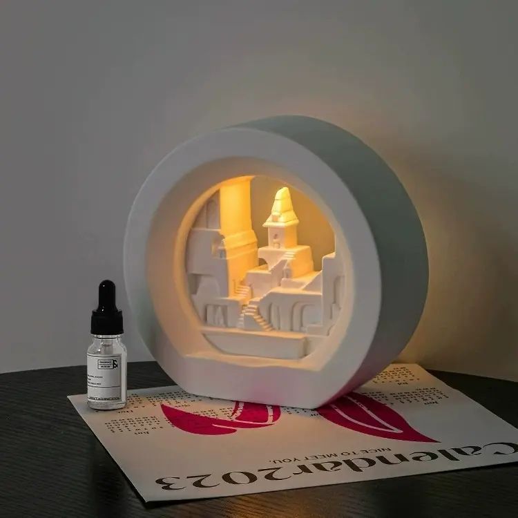 聖托裏尼香薰擺件燈氛圍感小夜燈擴香石香薰臥室高階感生日伴手