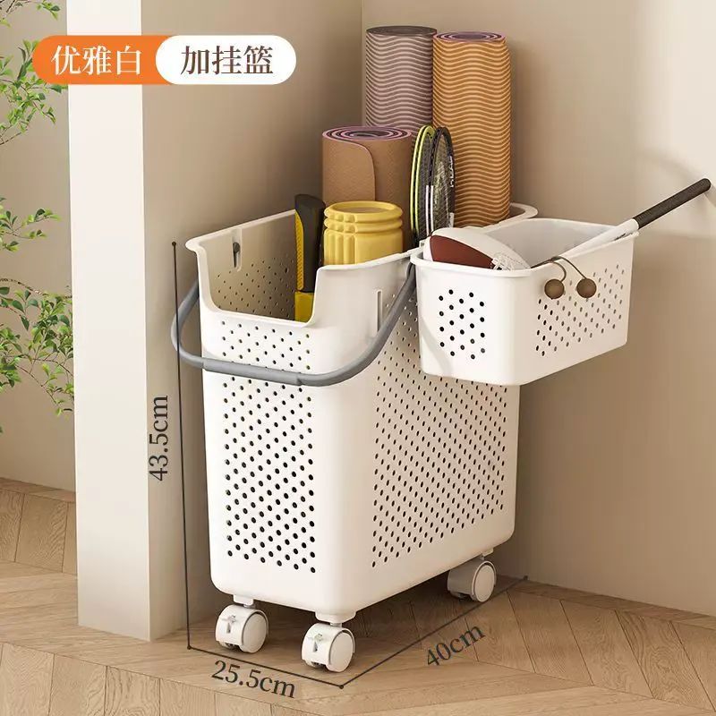 瑜伽垫收纳筐带轮家用运动器材收纳篮带轮羽毛球拍置物架