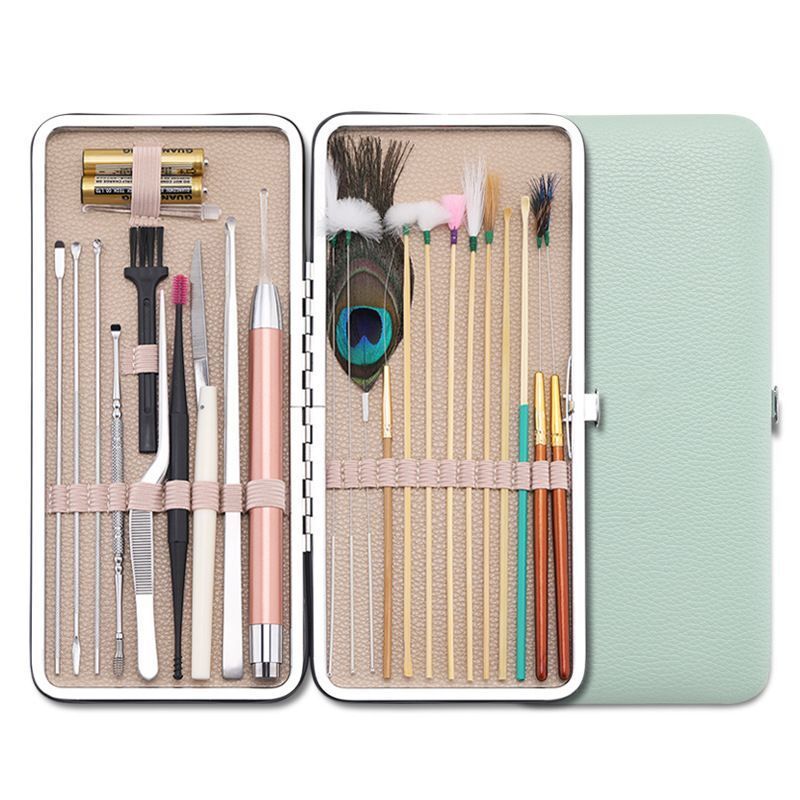 Mint Green PU Crocodile Pattern 23 Pieces Ear Picking Tool Set