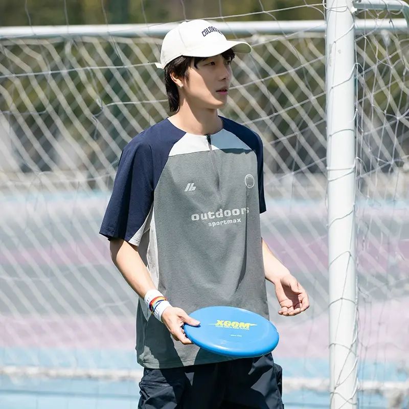 夏季男T恤日系通勤薄款抑菌运动凉感短袖宽松拼接