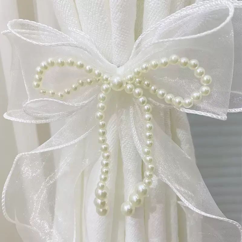 Bow Korean style aesthetic super fairy pearl strap light luxury curtain binding bow curtain strap d