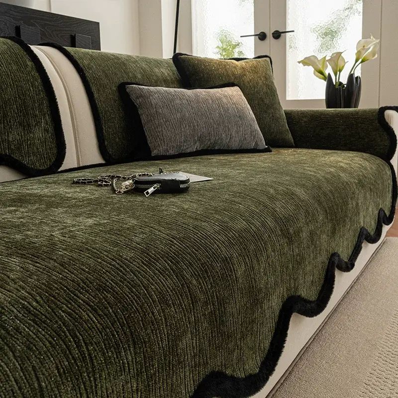 轻奢感加厚雪尼尔沙发垫一片式固定防滑皮沙发套罩