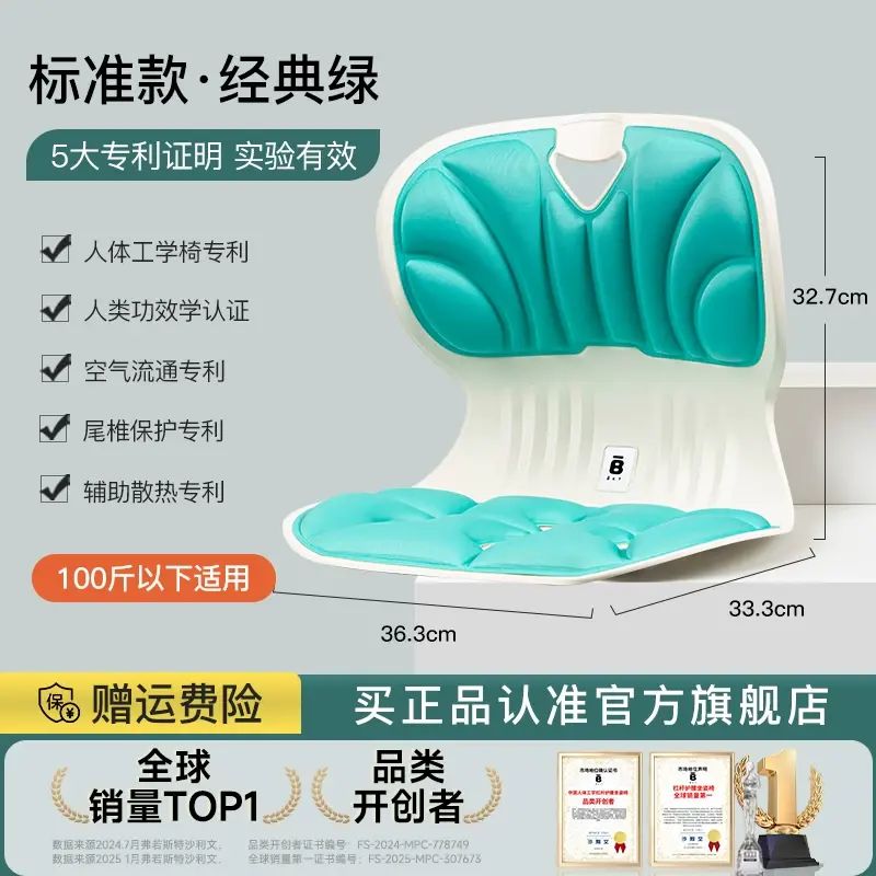 BKT護腰坐墊 辦公室腰靠 久坐神器 護腰靠墊 腰背墊 腰枕 舒適腰墊- 標準款-經典綠【100斤以下適用】 均碼