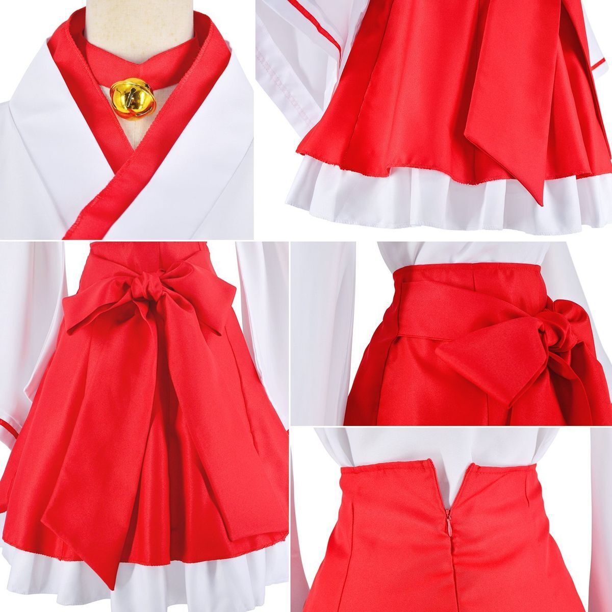 狐妖Cosplay套裝 日本動漫風格 萬聖節女款狐狸裝 紅白狐狸和服 附贈裙帶髮帶領帶 日式巫女服女僕裝